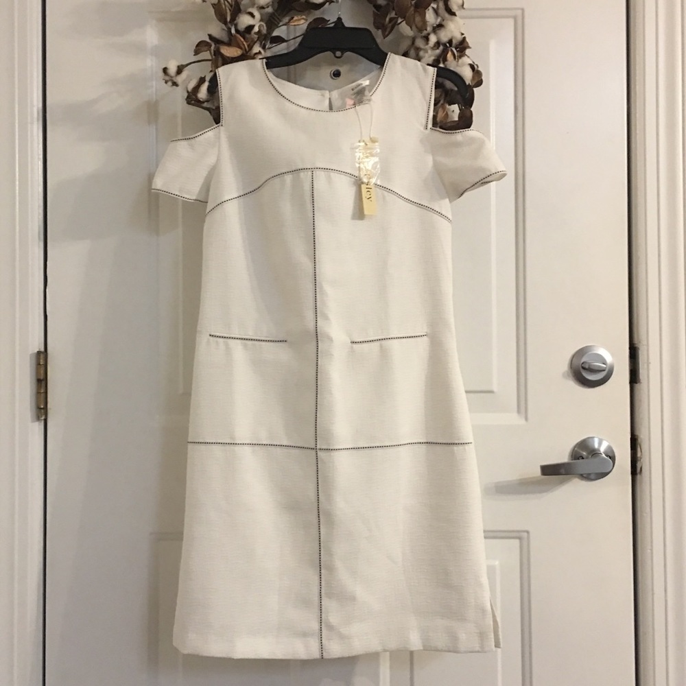 Esley White Dress with Black Trim